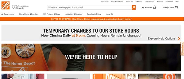 Alert banner on Home Depot website