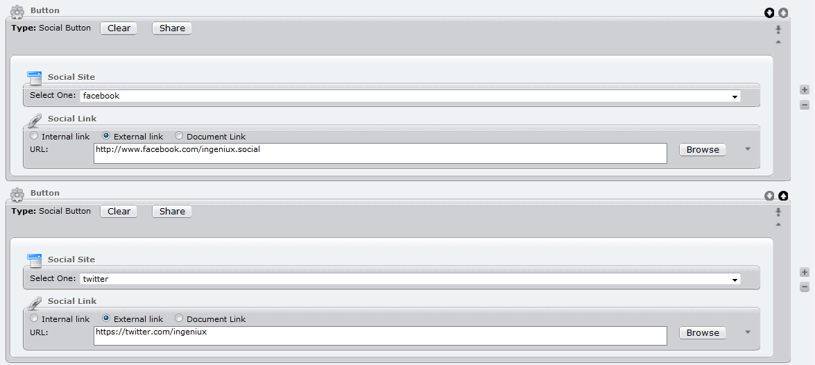 Sharing to social media in Ingeniux CMS
