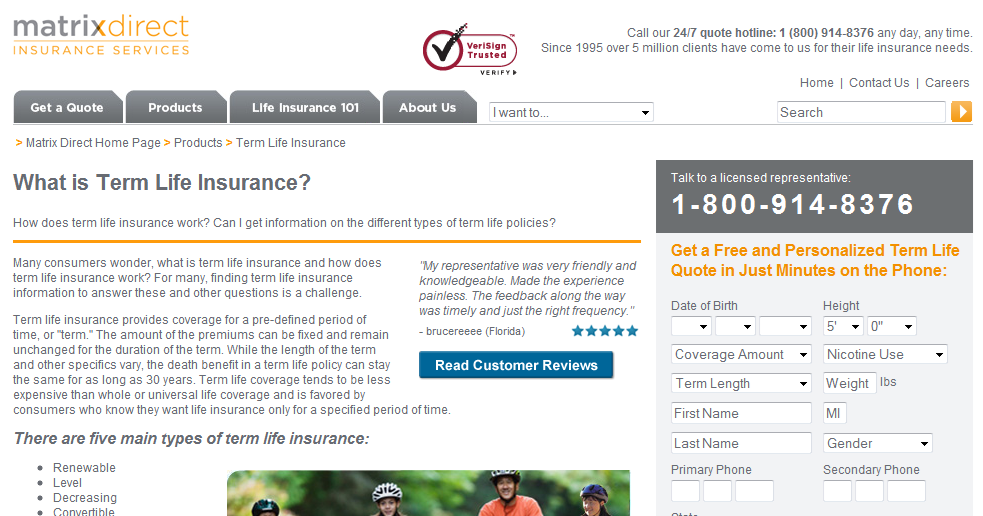 Matrix Direct term list insurance